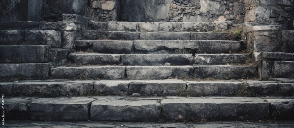 Weathered granite staircase with textured stone steps arranged in a symmetrical pattern, showcasing worn surfaces and muted gray tones. Weathered granite staircase with textured stone steps arranged in a symmetrical pattern, showcasing worn surfaces and muted gray tones.