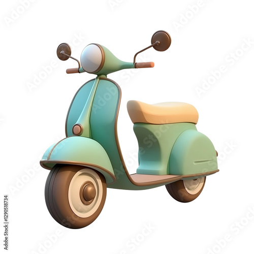 Retro Mint Green Scooter Illustration Vintage Moped Design Classic Motorcycle Render, Transparent Background, Ai Generative Images