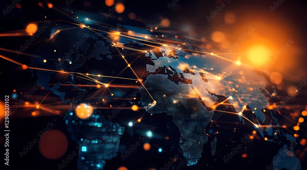 Global Connectivity and Communication Technology: Earth Background and Information Flow Illustration Global Connectivity and Communication Technology: Earth Background and Information Flow Illustration