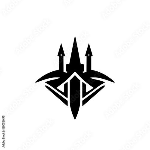 Free Download Black Castle and Tower Icon: Minimalist Abstract Design on White - GFXLoad