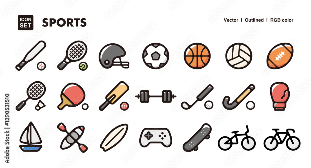 Fototapeta premium Sports illustration icon set.Simple vector outlines, clipart for graphic design.