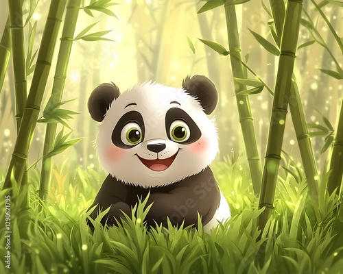 Cute Panda in Bamboo Forest
