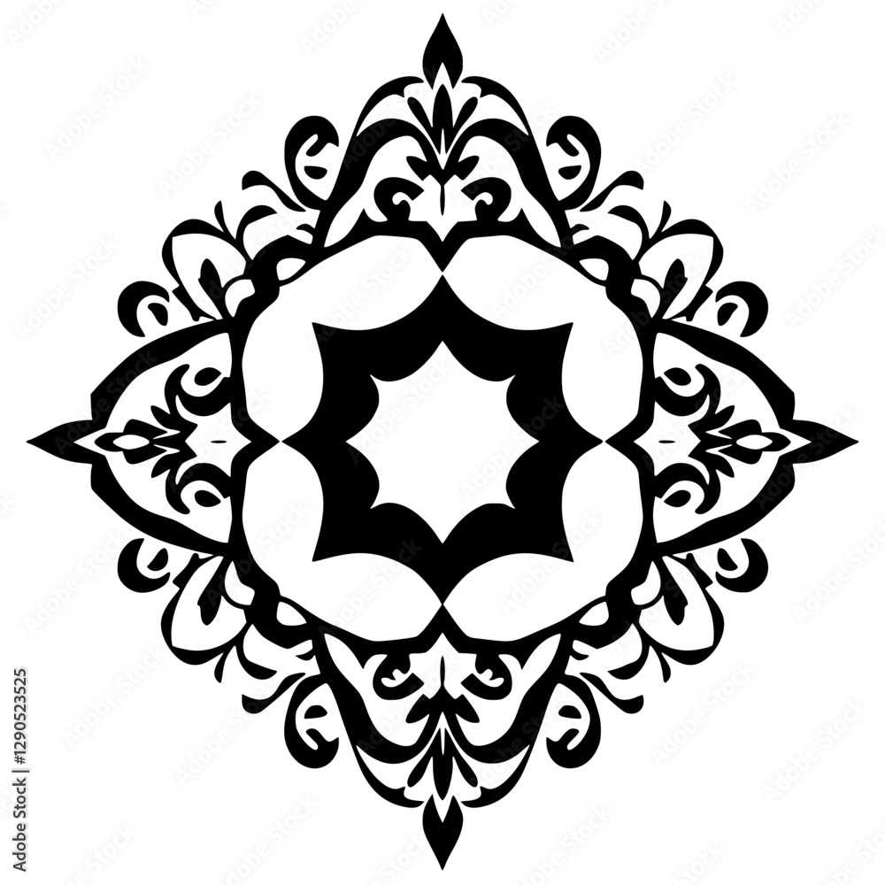 Naklejka premium A symmetrical black and white ornamental illustration.