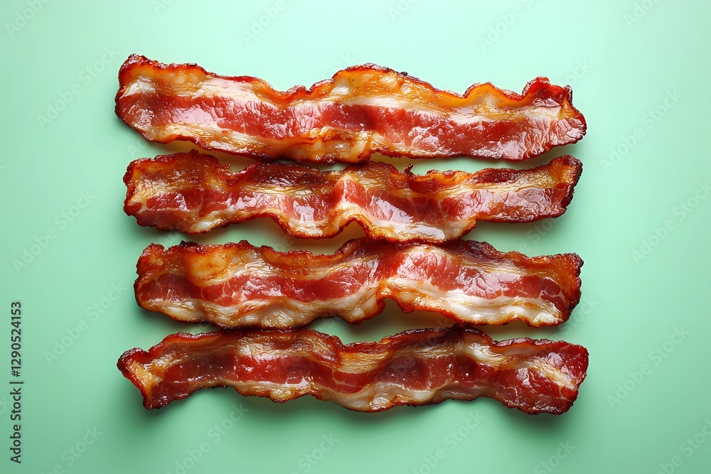 Fried bacon strips piled on top of each other, warm lighting and detailed textures highlighting crunch and juiciness, great for culinary themes, comic book style Fried bacon strips piled on top of each other, warm lighting and detailed textures highlighting crunch and juiciness, great for culinary themes, comic book style