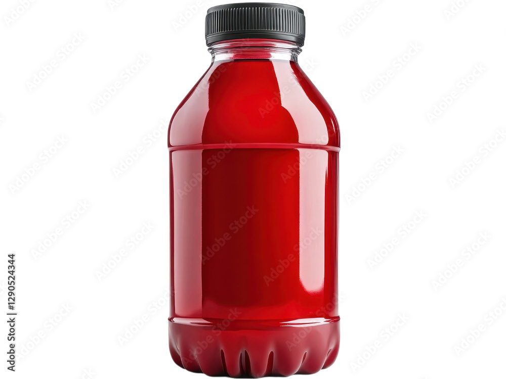 Refreshing Red Beverage in Plastic Bottle, Studio Shot of a vibrant Red Drink in a Clear Plastic Container with a Black Cap, Product Photography Refreshing Red Beverage in Plastic Bottle, Studio Shot of a vibrant Red Drink in a Clear Plastic Container with a Black Cap, Product Photography