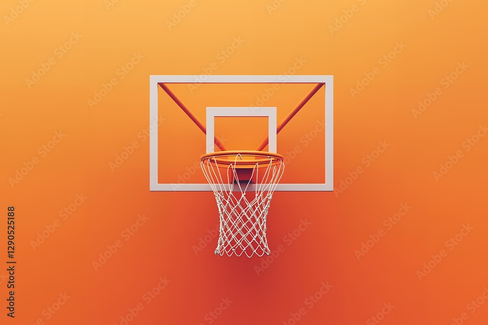 Basketball hoop with orange backdrop and net focus Basketball hoop with orange backdrop and net focus