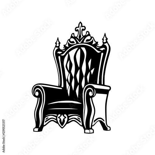 Royal Throne with elaborate details in the black and white style, set against a white background.