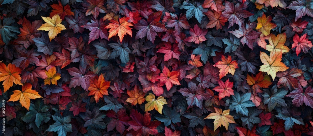 Colorful autumn backdrop featuring a rich tapestry of vibrant maple leaves in shades of red, orange, yellow, and green, artistically scattered across a dark background. Colorful autumn backdrop featuring a rich tapestry of vibrant maple leaves in shades of red, orange, yellow, and green, artistically scattered across a dark background.