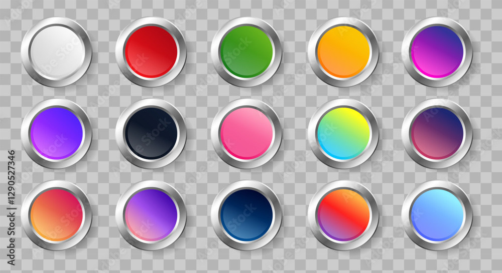 Set of circle colorful glossy gradient buttons with silver round. vector Set of circle colorful glossy gradient buttons with silver round. vector