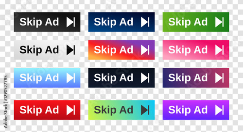 set of skip ad buttons icon design with different color. vector