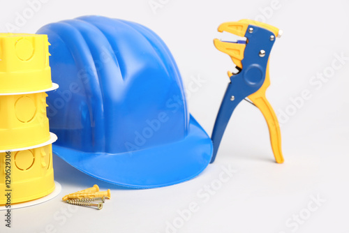 Hardhat, wire stripper, mou...