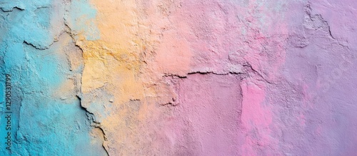 Textured abstract wall background featuring pastel hues of pink, orange, teal, and purple blending seamlessly from top to bottom.