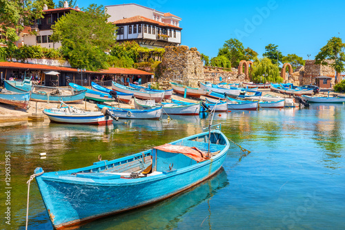 Obraz na płótnie Fishing boats in marina. Nessebar. Bulgaria w salonie