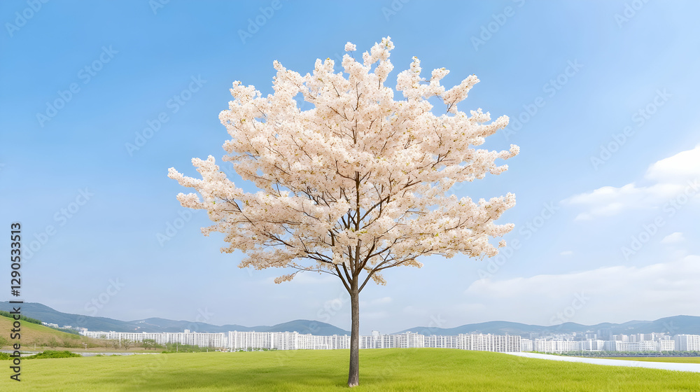 Blossoming Cherry Tree in Spring Meadow Blossoming Cherry Tree in Spring Meadow