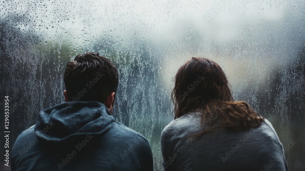 Obraz premium Relationship tension on a rainy day. Featuring emotional distance and frustration