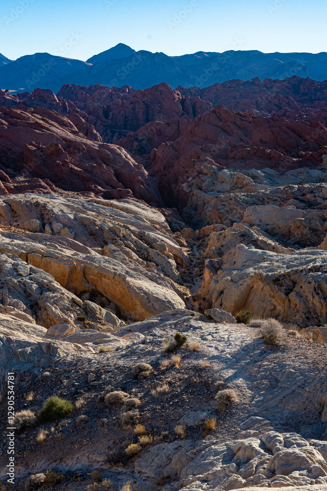 Obraz premium A stunning geological formation of red rocks highlighting the rugged natural terrain under the bright blue sky, representing the immense power and beauty of nature.