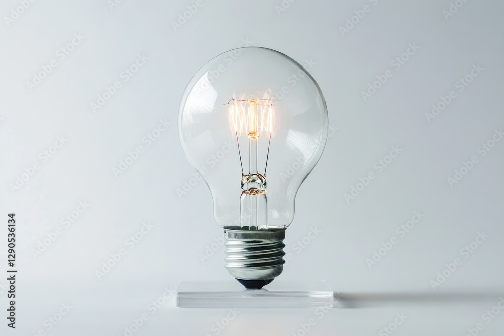A glowing incandescent light bulb on a clear acrylic base, symbolizing ideas and innovation. A glowing incandescent light bulb on a clear acrylic base, symbolizing ideas and innovation.