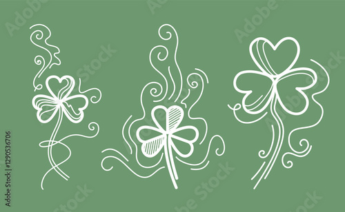 Vector hand drawn four leaf clovers set. Outline shamrocks collection. Vintage contour signs for St. Patrick's day design. Decorative linear plant elements. Elegant botanical art. Simple floral sketch