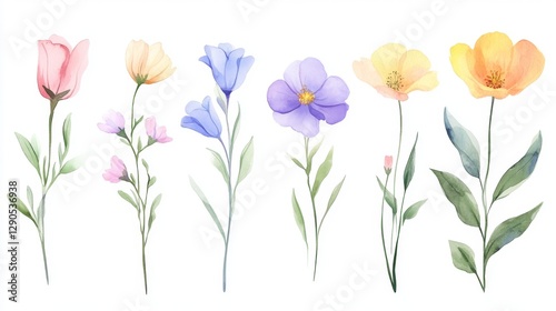 Wallpaper Mural Colorful watercolor wildflowers on white background Torontodigital.ca