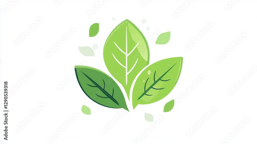 Bright green leaves with simple design on white background Bright green leaves with simple design on white background