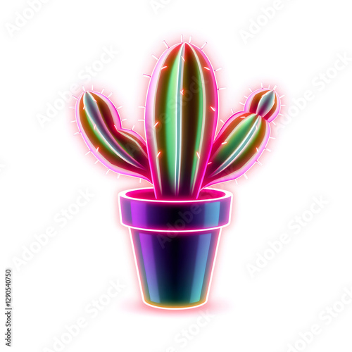 Cactus holographic 3D icon. neon symbol vector illustration isolated on white background. Generative AI