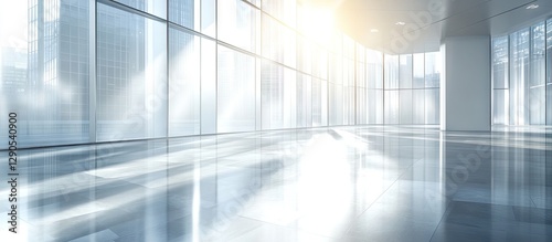 Wallpaper Mural Modern business hub with expansive glass windows reflecting bright sunlight creating a vibrant atmosphere with shiny polished flooring and minimal furnishings Torontodigital.ca