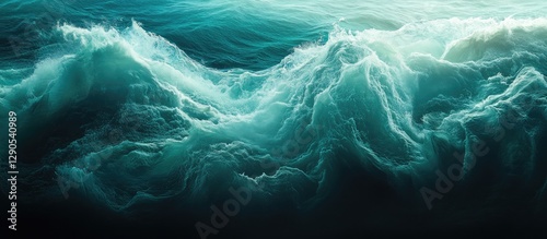 Turquoise ocean waves in dynamic motion with deep blue undertones, creating a sense of depth and movement across the image background.