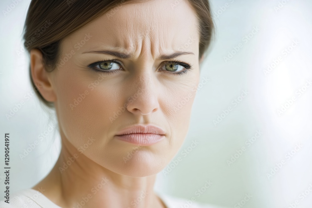 Naklejka premium Angry woman frowning with an intense look. Frustration and emotions