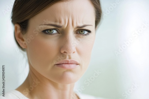 Angry woman frowning with an intense look. Frustration and emotions