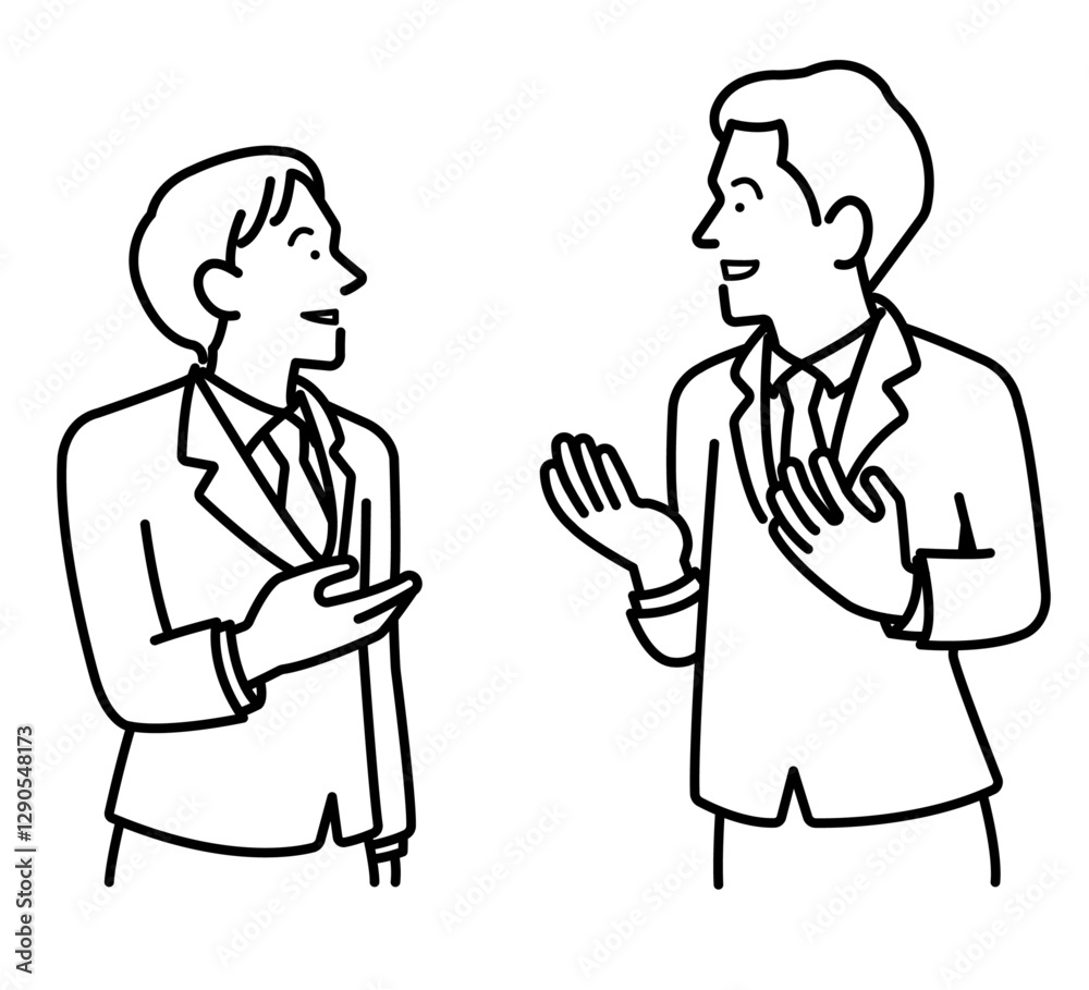 対話、会話をするビジネスマンのイラスト 線画のみ 対話、会話をするビジネスマンのイラスト 線画のみ