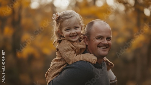 Autumn Family Portrait: Father and Daughter Embrace in Golden Woods