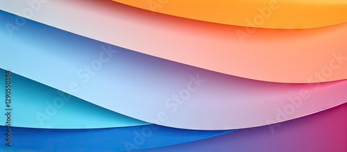 Bright textured paper layers in gradient shades of orange, pink, blue and violet creating a colorful backdrop with ample copy space on top.
