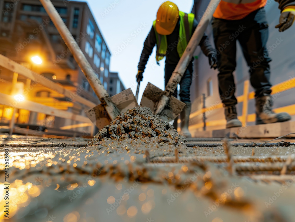 Construction workers pouring concrete at building site Construction workers pouring concrete at building site