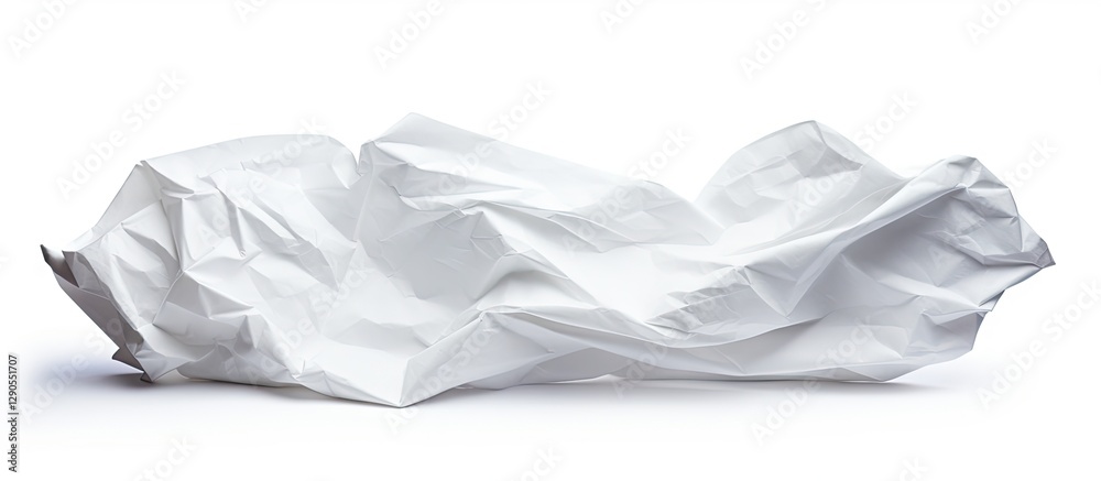 Obraz premium Crumpled white paper positioned centrally on a clean white background creating a minimalist and versatile copy space for creative designs