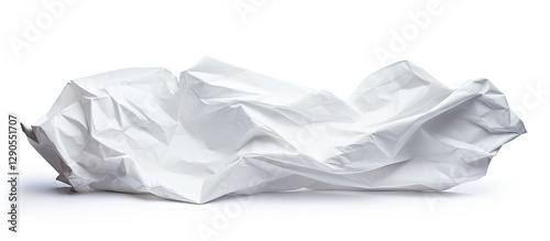 Crumpled white paper positioned centrally on a clean white background creating a minimalist and versatile copy space for creative designs