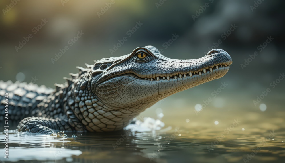 Obraz premium Close-up of a Young Crocodile in Water