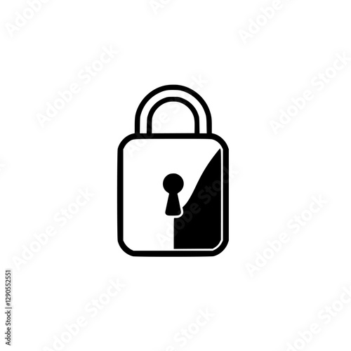 Monochromatic Icon of a Padlock with a Black Triangle and Keyhole on a White Background.