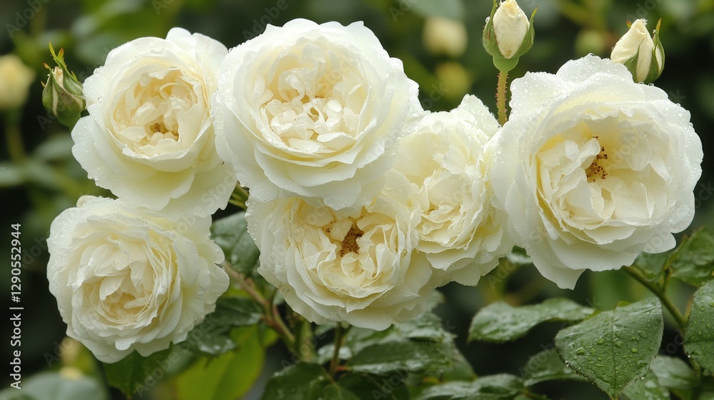 7.White roses in the garden with raindrops, macro: 7.White roses in the garden with raindrops, macro: