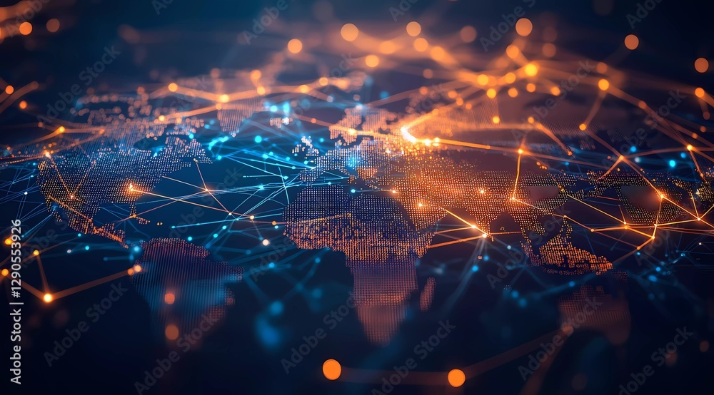Fototapeta premium Global Connectivity and Communication Technology: Earth Background and Information Flow Illustration
