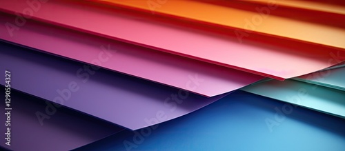 Colorful layered paper in shades of pink, purple, orange, and blue with ample copy space, arranged diagonally for a vibrant background display.