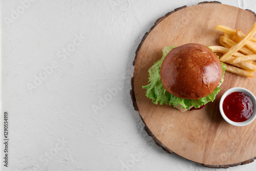 Gourmet beef burger with fr...