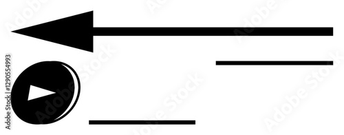 Black arrow symbol pointing forward beside a play button and parallel lines symbolizing direction, speed, and action. Ideal for progress, goals, clarity, focus, multimedia, navigation abstract line