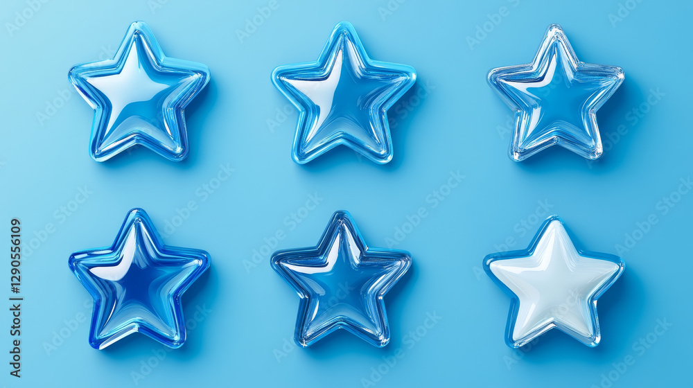 Different style shape silhouette shiny star icons collection vector illustration on blue background