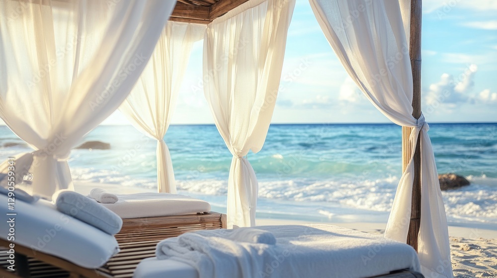 Fototapeta premium Tranquil Beachside Relaxation: Luxurious Gazebo with Ocean View