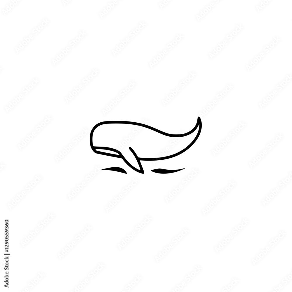 Minimalist black and white line drawing of a whale surfacing over sea Minimalist black and white line drawing of a whale surfacing over sea