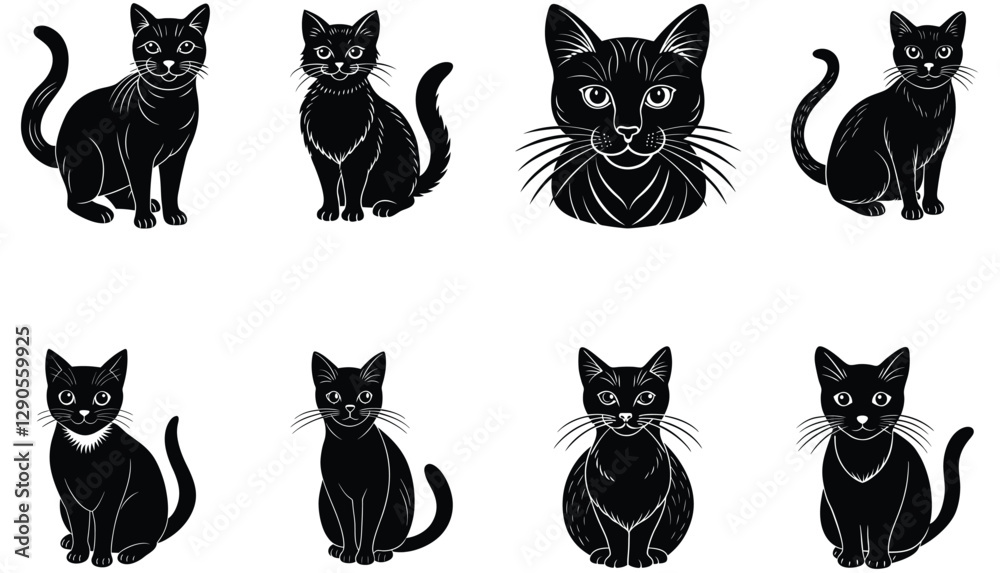 Fototapeta premium Cats collection silhouette. Vector illustration. Cat vector Shilhoutte Bundle