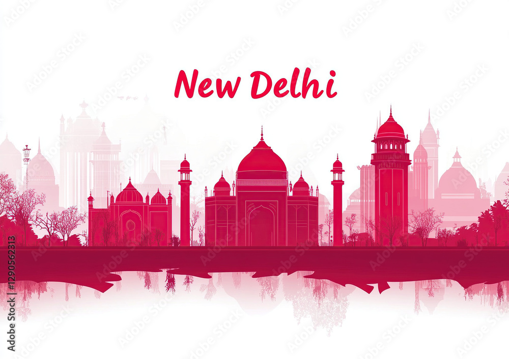 Fototapeta premium New Delhi Red Skyline Illustration