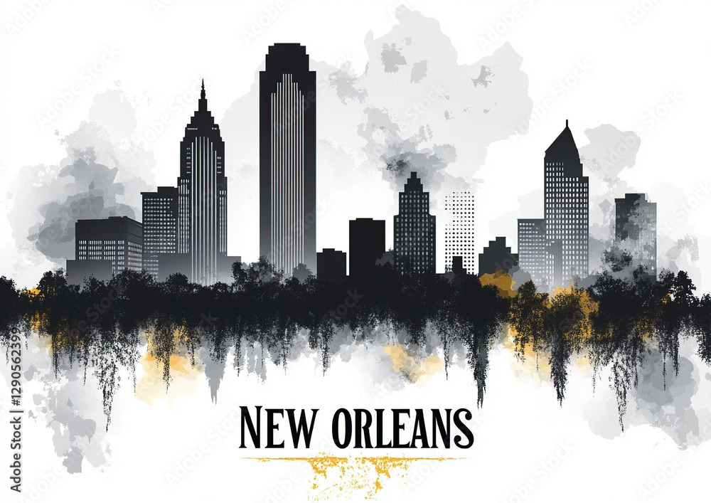 Fototapeta premium New Orleans Skyline Silhouette Art