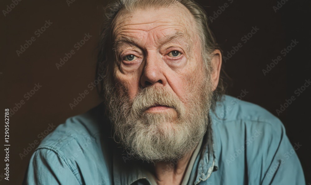 Obraz premium Close Up Portrait of a Weathered Senior Man with Gray Beard