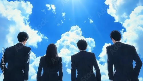The backs of young office workers